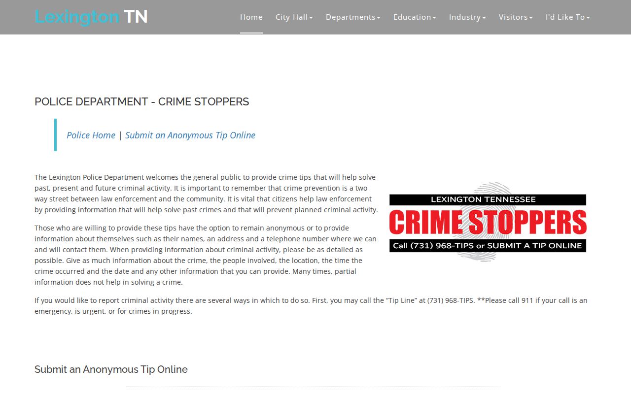 Lexington tip channel distinguished from Henderson County arrest lookup services