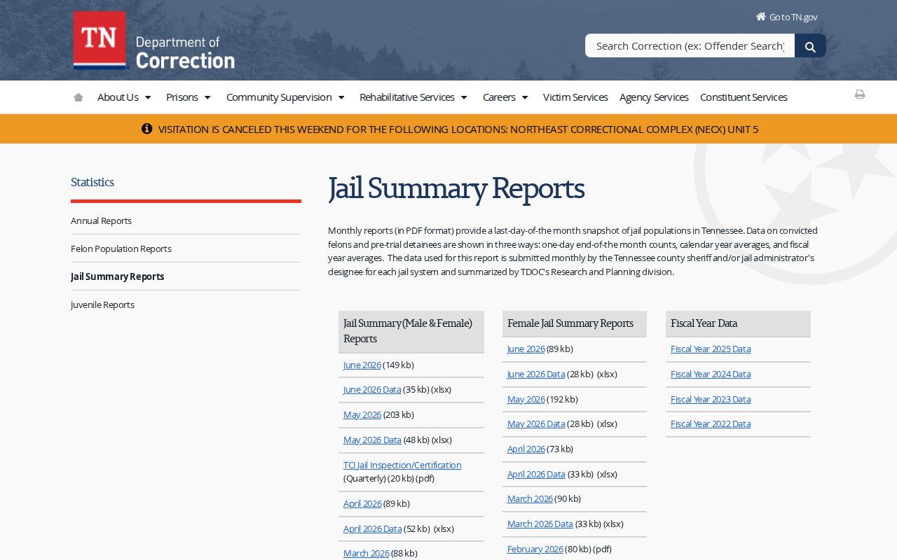 Tennessee jail statistics source used with Henderson County arrest records