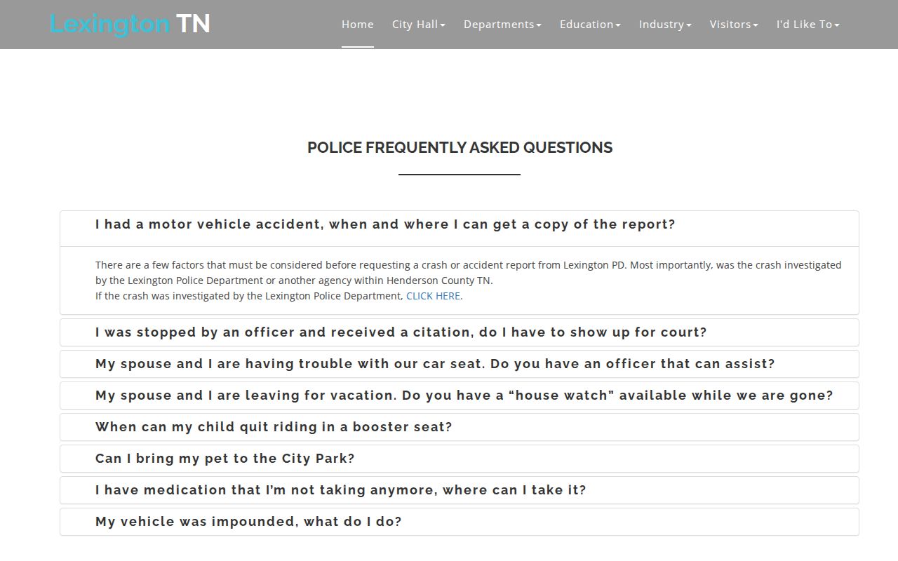 Lexington Police FAQ for a Henderson County arrest record agency check