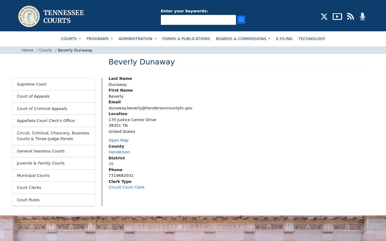 AOC Henderson County criminal court case clerk directory record