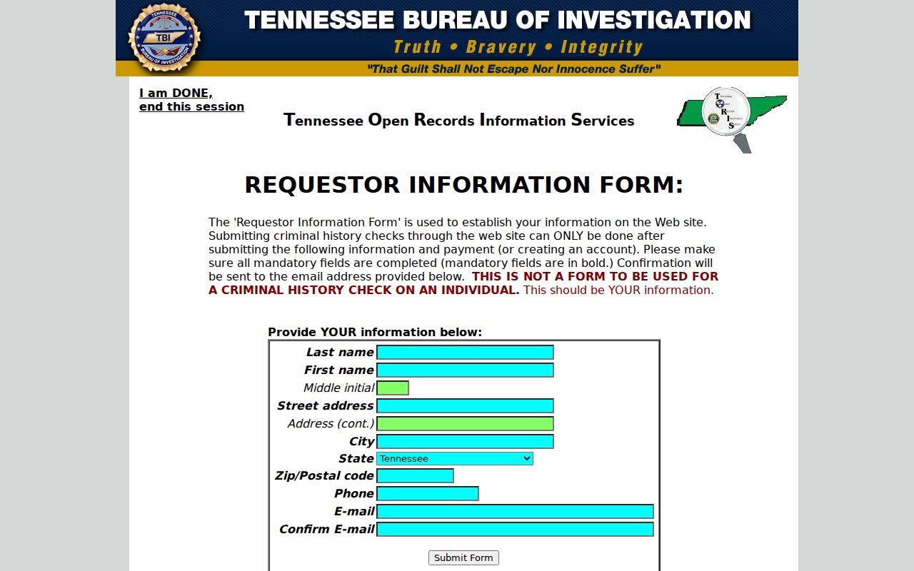 Henderson County criminal history TN-FlexCheck requester fields