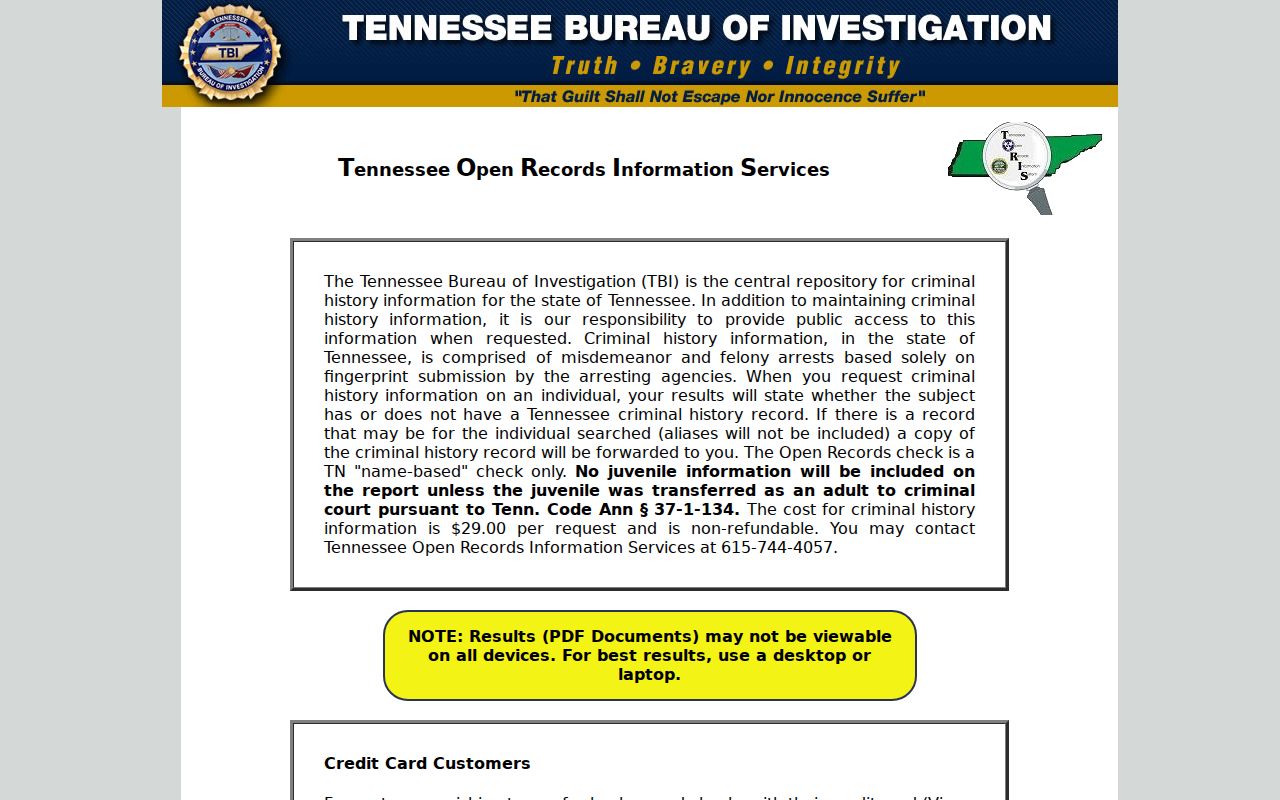 Henderson County criminal history TORIS landing screen
