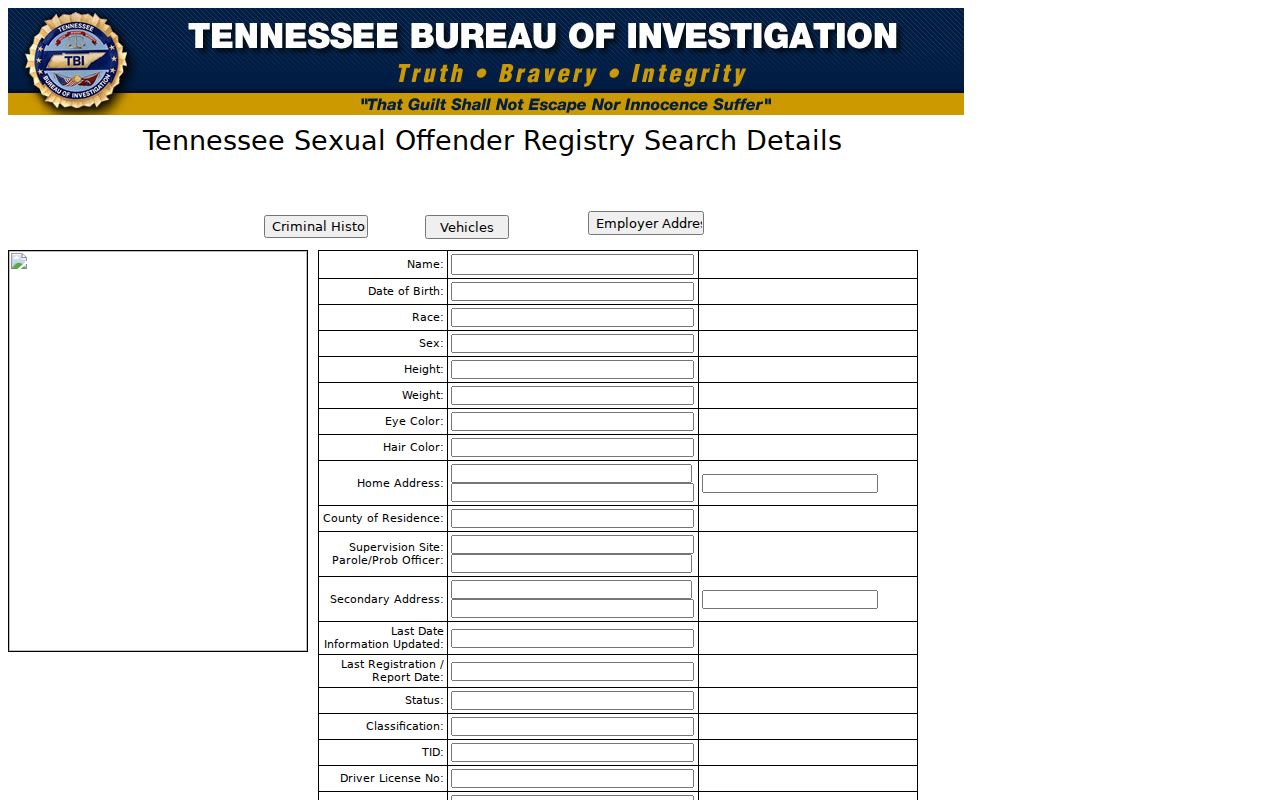 Henderson County sex offender registry profile field labels