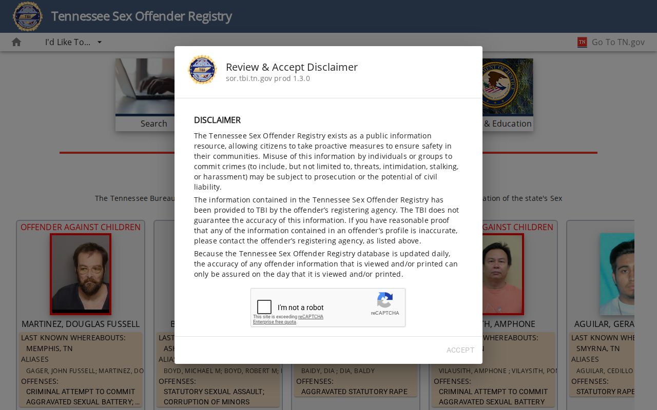 Henderson County sex offender search fields on the Tennessee registry